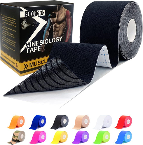 SOON GO Kinesiology Tape Pro, 1/2/5 Rolls, 2 Inch High Elasticity Sports Tape for Muscle Recovery & Joint Support