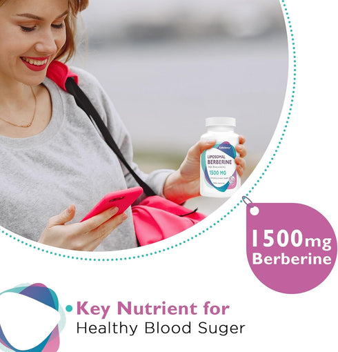 Liposomal Berberine Supplement 1500mg - High Bioavailability Berberine HCL Capsules for Cardiovascular Health, 120