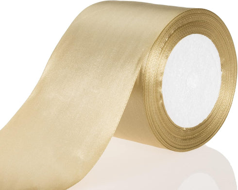 ATRBB 25 Yards 3 Inches Wide Satin Ribbon, Perfect for Wedding Satin Chair Sash and Gift Wrapping (Old Gold)
