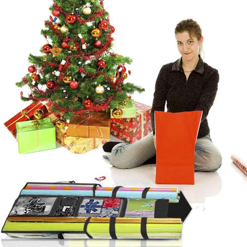 ProPik Double-Sided Gift Wrap Organizer, Wrapping Paper Storage with Multiple Pockets, Fits 40 Inch Rolls (Black seam)