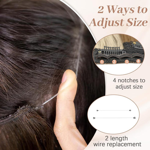 KooKaStyle Invisible Wire Hair Extensions with Transparent Wire Adjustable Size 6 Secure Clips Long Wavy Layered Synthetic Hair Extensions Ash Medium Brown Mix Bleach Blonde 20 Inch