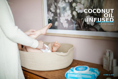 Stork and Sun 8x7 1 60 Baby Wipes Unscented PFAS Free Extra Thick | Wipe Per Diaper Change | Wipes | Coconut Oil