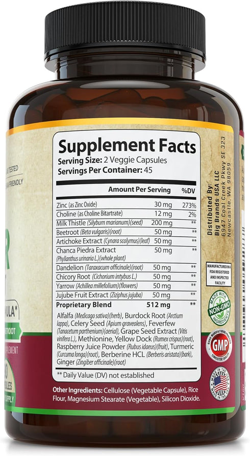 Advanced Liver Cleanse Detox & Repair Formula with Milk Thistle, 90 Pills for Men and Women, 512mg (45-Day Supply).