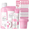 Sakura Face Care Set - 17Pcs Moisturizing Skin Care Routine with Cream, Cleanser, Serum, and Masks