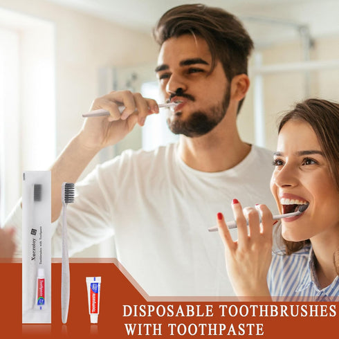 Disposable Toothbrushes with Toothpaste, 60 Pack, Apricot Individually Wrapped Disposable Travel Toothbrushes Kit for