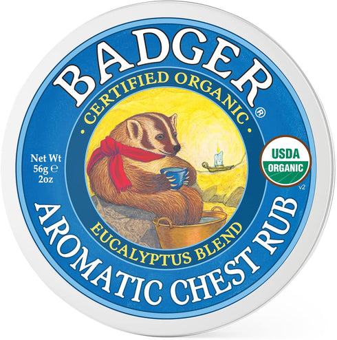 Badger Organic Chest Rub, 100% Natural Vaporub with Eucalyptus & Lavender for Chest Congestion Relief, 2 oz Tin