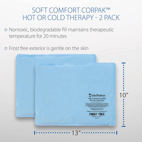Core Products Soft Comfort CorPak - No Frost Hot and Cold Therapy Pack, 10" x 13", Made in The USA - 2 Pack