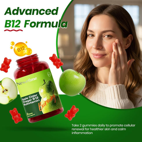 Gummies B12 Gummy 30 Gummies (30) Montue NEWELLME Apple Cider Vinegar Multivitamin,ACV Supplement Vitamins,Non GMO