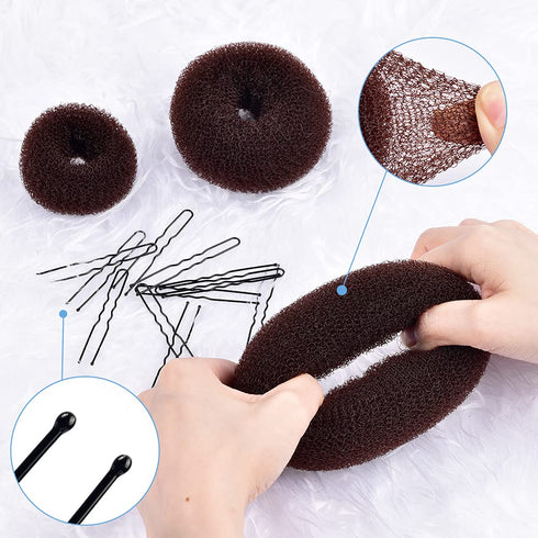 TsMADDTs Donut Hair Bun Maker, 3PCS Dark Brown Ring Style Bun Maker with 20PCS U Shaped Hair Pins for Women