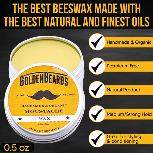 Moustache Wax Kit with 3" Folding Comb by BEST, Essential Grooming Set for Moustache Styling and Maintenance