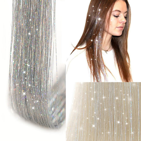 Silver Hair Tinsel Kit 12Pcs Clip in 20.5 Inch Heat Resistant Glitter Hair Accessories