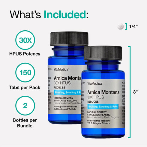 VitaMedica Arnica Montana 30X Homeopathic Tablets for Bruising Pain and Swelling | 2 Pack | 100 Servings