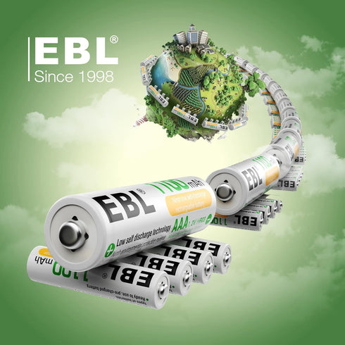 EBL AAA Rechargeable Batteries (4 Counts) 1100mAh Pre-Charged Triple A NiMH Battery with Retail Package