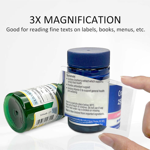 MAGDEPO 3X Handheld Magnifier, 2-in-1 Clear Acrylic Magnifying Glass with Bar Handle for Reading Small Prints