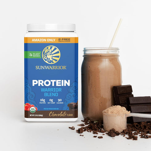 Sunwarrior Vegan Protein Powder - Chocolate, 32 Servings, USDA Organic, Keto Friendly, Non-GMO