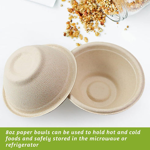 200 Pcs 8 oz Natural Sugarcane Biodegradable Bowls, Disposable Compostable Soup Bowls for Salad, Hot Soup, Dessert