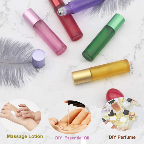 JIUWU 10pcs 10ml Essential Oils Stainless Steel Roller-on Bottles - Refillable Perfume Vials with Droppers