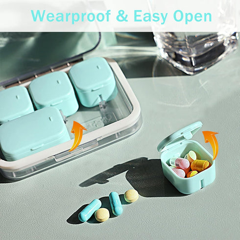 SOFISO 4/6 Grid Free Assembly Travel Pill Organizer, Portable Waterproof Case for Daily Medication Carry for Vitamins,