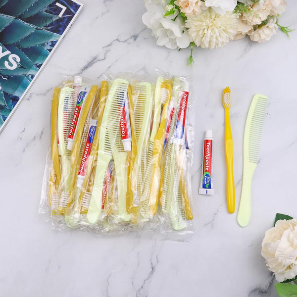 20 Pack Disposable Toothbrushes with Toothpaste and Comb Set, Individually Wrapped Travel Toothbrushes Kit