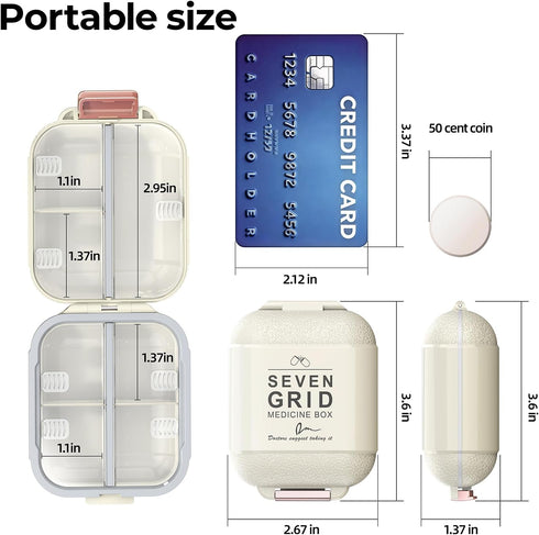 ZHIYES 7 Compartments Travel Pill Organizer, Foldable Portable Airtight Daily Pill Box, Compact Pill Case for Purse