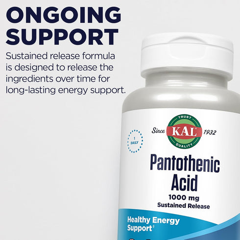 KAL Pantothenic Acid 1000mg, Sustained Release Vitamin B5, 100 Tablets, 60-Day Guarantee