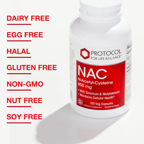 Protocol NAC 600mg - 100 Veg Caps N-Acetyl-Cysteine with Molybdenum & Selenium for Lung Health & Glutathione Synthesis