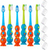 Kids Toothbrush 6 Pack - Soft Contoured Bristles, Child Sized Brush Heads (3-10 Year Old), Suction Cup