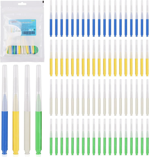 Interdental Brush, 80 Count, Braces Brush for Dental Hygiene, Flossing Tools in 4 Colors & Sizes