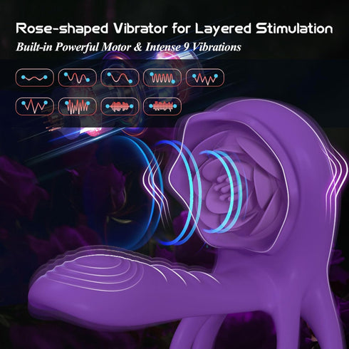 MOVGANI Mens Womens Rose Sex Toy - Vibrating Penis Ring Girth Sleeve, Adult Sex Toys & Games for Couples Men Pleasure