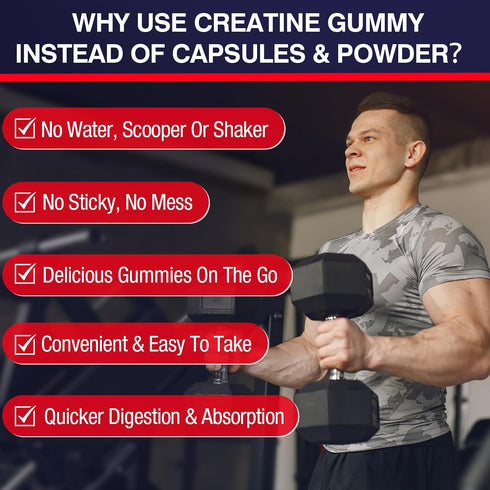 Creatine Monohydrate Gummies for Men & Women, Chewable Supplement for Strength and Endurance - 2 Pack