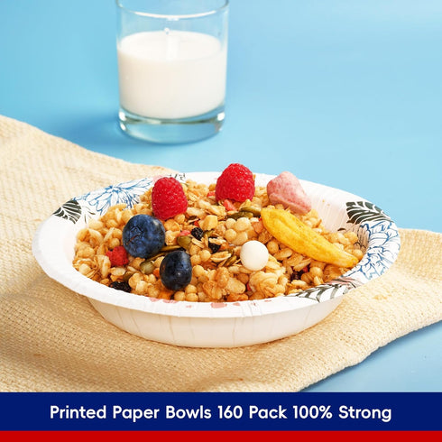 JOLLY CHEF 160 Count Paper Bowls, 20 oz Soak Proof and Cut Proof, Heavy Duty Disposable Bowls for Dinner or Lunch