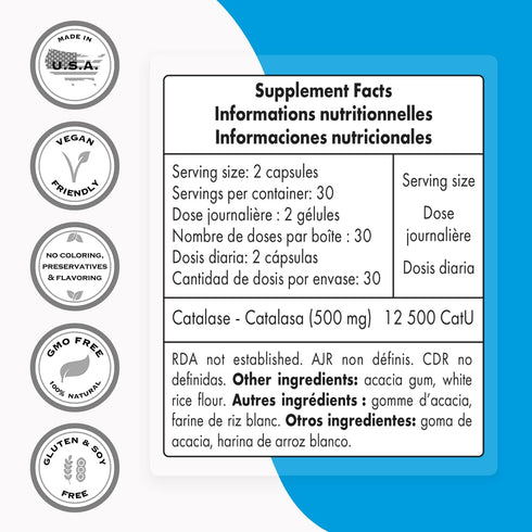 Supersmart Catalase 500mg per Day, Natural Enzyme Anti Gray Hair Supplement, 60 Delayed Release Capsules