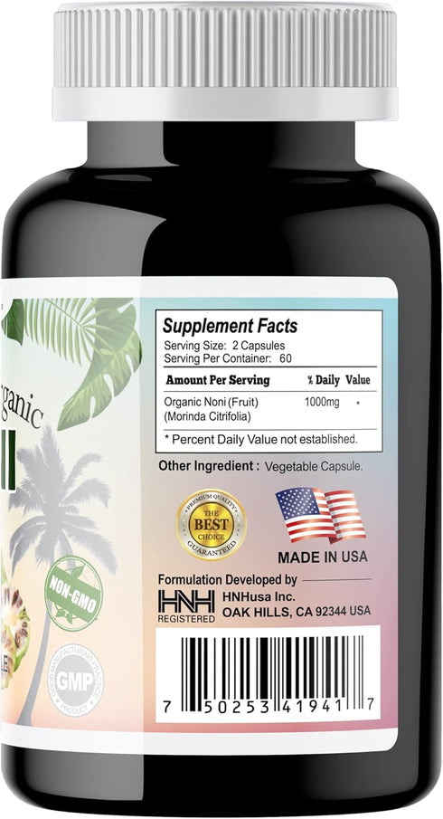 Dr.K&C HNHusa Premium Organic Noni 1000 mg, 120 Veggie Capsules for Antioxidants and Immune System Support, Vegan