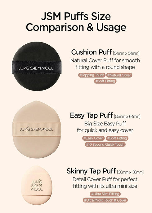 JUNG SAEM MOOL Natural Cover Cushion Puff, 2.1 Inch Round Shape for Smooth Fitting