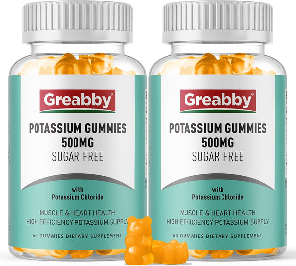 Potassium Gummies 500mg for Adults, 120 Servings, Sugar-Free Potassium Chloride for Heart Health, Muscle Relief
