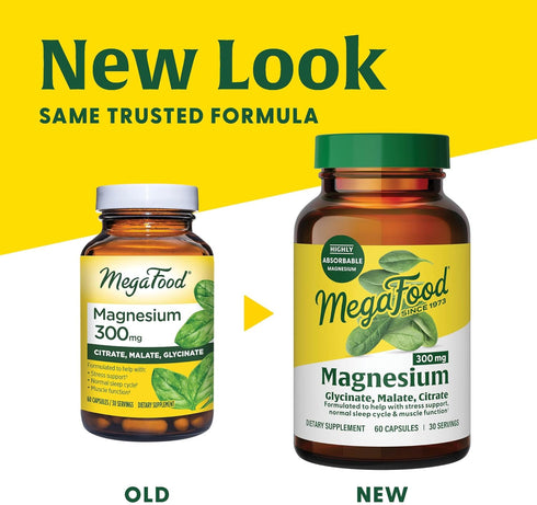 MegaFood Magnesium 300 mg - Highly absorbable blend of Magnesium Glycinate, Magnesium Citrate & Magnesium Malate to Help Support Heart, Nerve Health and Relaxation - 120 Capsules (60 Servings)