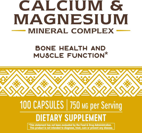 Nature's Way Calcium & Magnesium Mineral Complex, 100 Capsules - Supports Bone Health*, 750 mg per serving