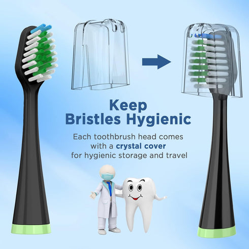 Replacement Toothbrush Heads for Waterpik Complete Care 5.0/9.0 (CC-01/WP-862), 4 Count, Black with Covers