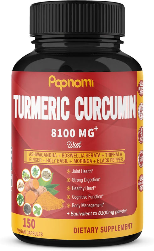Turmeric Curcumin Capsules - 8100mg, 150 Pills for Immune, Joint, Digestive Support with Ashwagandha