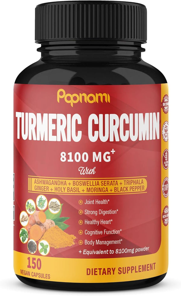 Turmeric Curcumin Capsules - 8100mg, 150 Pills for Immune, Joint, Digestive Support with Ashwagandha