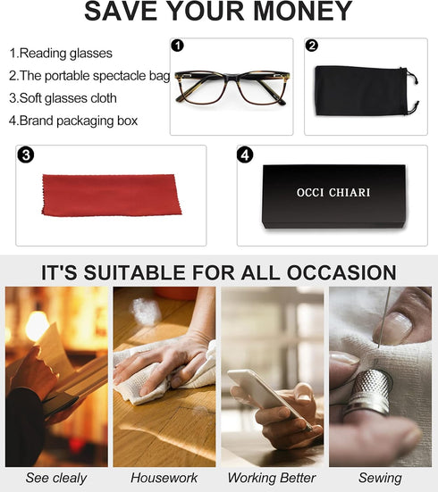 OCCI CHIARI Anti Blue Light Reading Glasses Eyewear Rx Frame 1.0 to 4.0 (250)