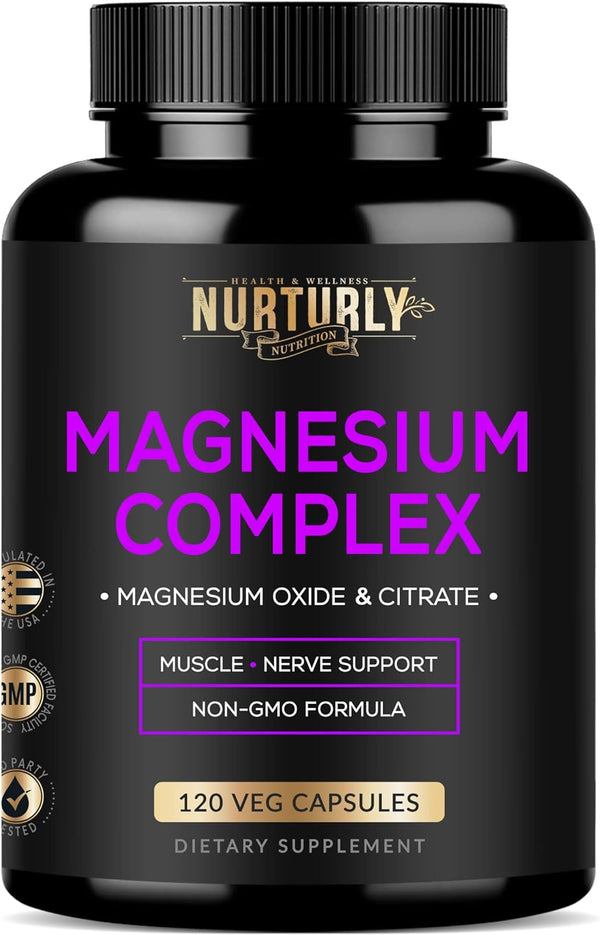 Magnesium Citrate & Oxide 500mg Complex Supplement - High Absorption for Bone Density, Muscles, Energy - 120 Vegan