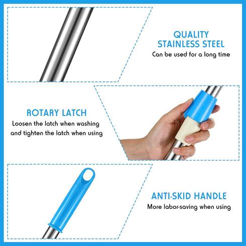 Spin Mop Replacement Handle, 360 Degree Rotating Telescopic Mop Pole for Household Cleaning Accessories (Cute Blue)