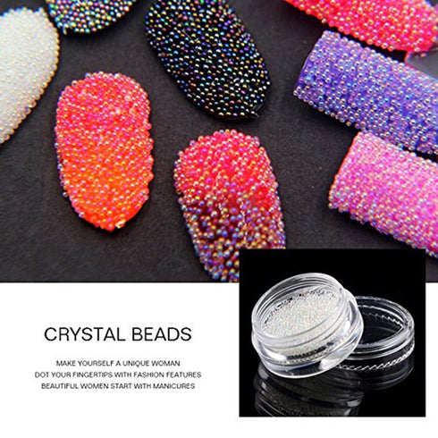 Nails Art Mini Rhinestones Beads AB Micro Ball Gems 3D Manicure Tips in Two Bottles with Tray