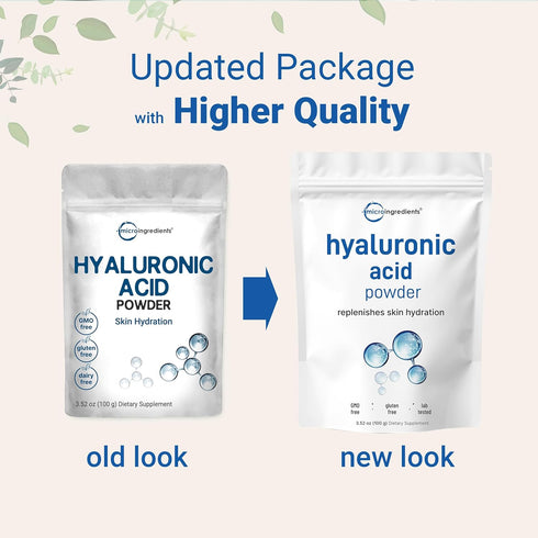 Micro Ingredients Hyaluronic Acid Serum Powder, 100 Grams | Low Molecular Weight, Vegan, Water Soluble
