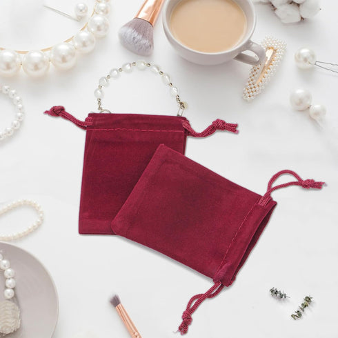 G2PLUS Red Velvet Jewelry Pouches, 20PCS Small Gift Bags with Drawstring, Wine Red Christmas Bags for Wedding Favors