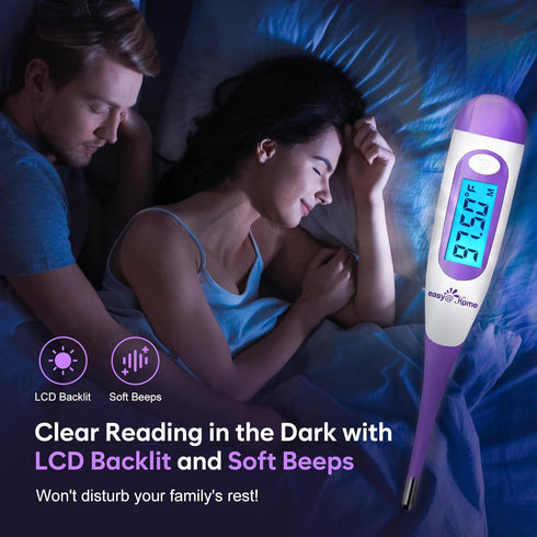 Easy@Home Digital Basal Thermometer with Large Backlight LCD Display, High Precision & Memory Recall (Purple)