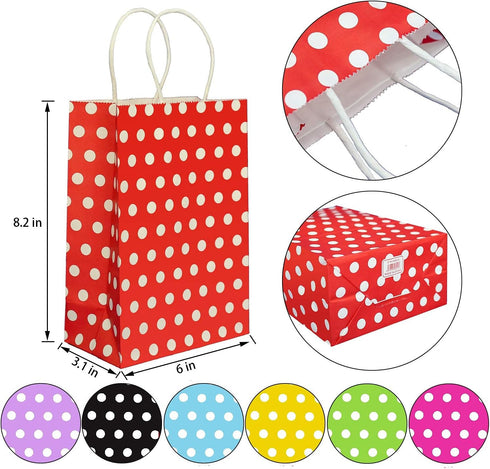 Small Polka Dot Gift Bags, Black Kraft Paper Bags with Handles for Party Favors, 12 PCS