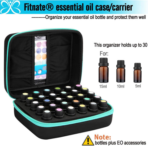 FITNATE Essential Oils Storage - Carrying Case for 30 Bottles, Holds 5ml, 10ml, 15ml with Labels (Sky Blue)