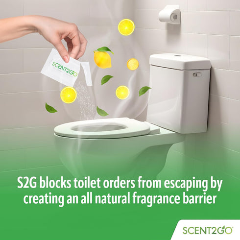 Scent2Go Toilet Fragrance Powder, Slim Travel Size Packet, Plant Based Formula, Lemon + Mint, 40 Single Use Packets